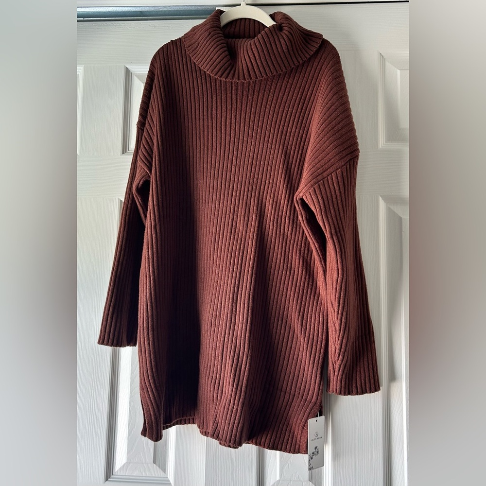 Cozy Brown Ribbed Turtleneck Sweater Dress NWT